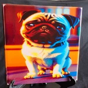 Hand Crafted Vibrant Pug Art Coaster